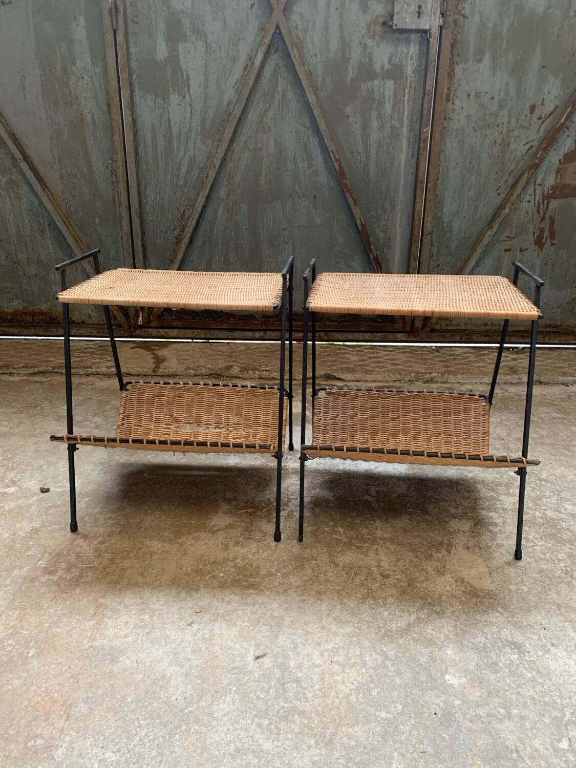 Pair of Raoul Guys Wicker Magazine Racks Circa 195