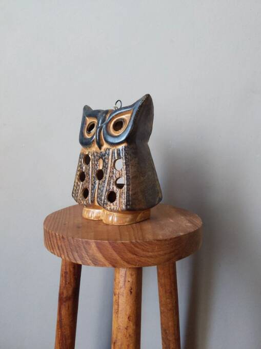 Owl tealight holder ceramic handmade owl candle holder brutalist