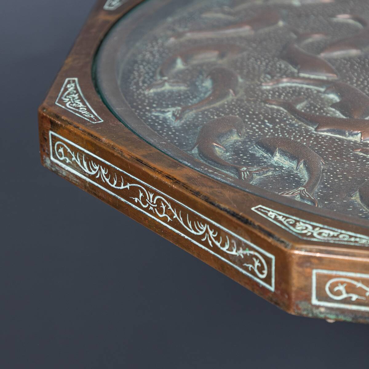 Vintage 20thc spanish embossed copper table by malart c.1930