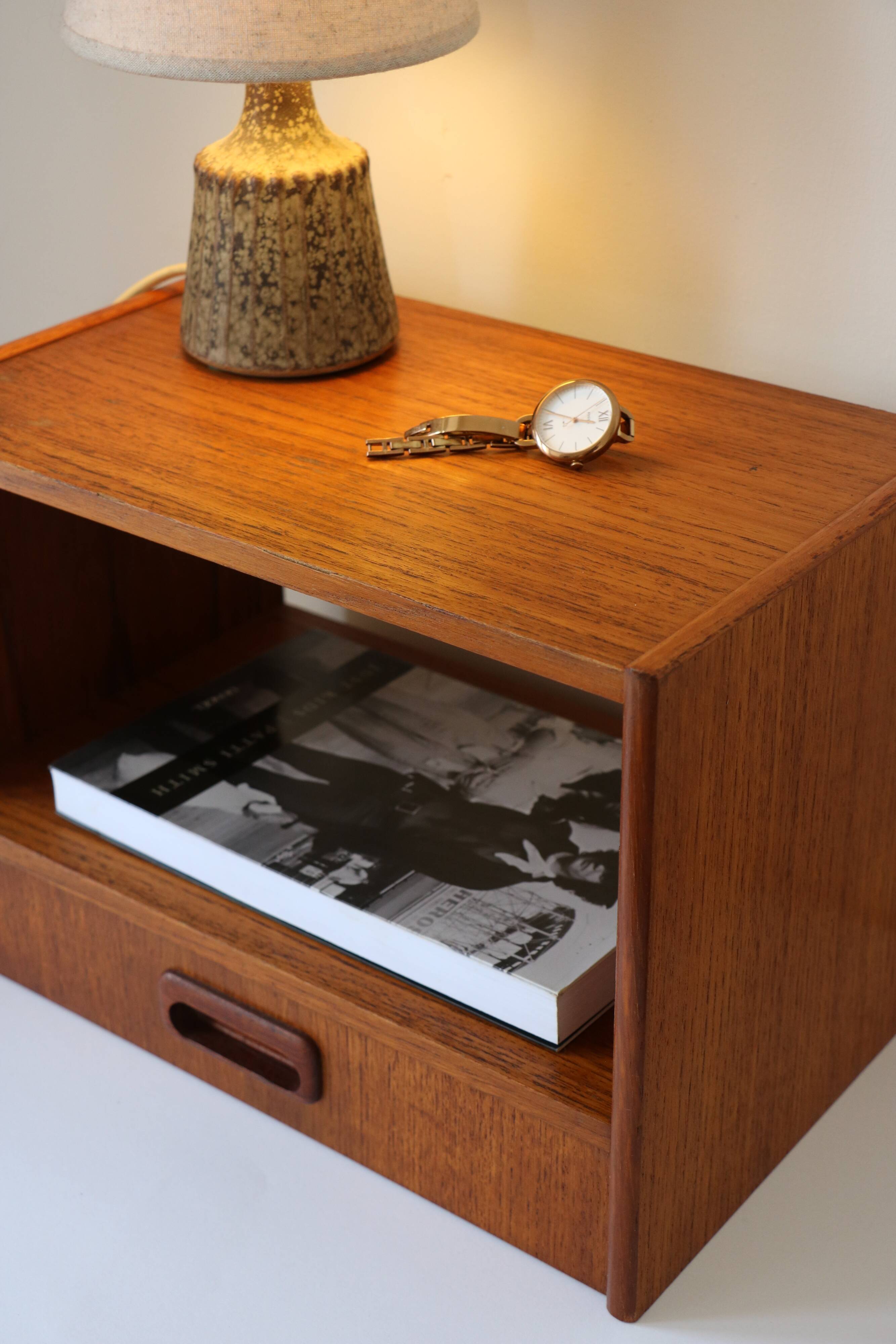 Wall-mounted bedside table with drawer, Scandinavian, 1960.
