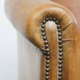 Vintage Sheepskin Leather 2-Seater Sofa in English Style
