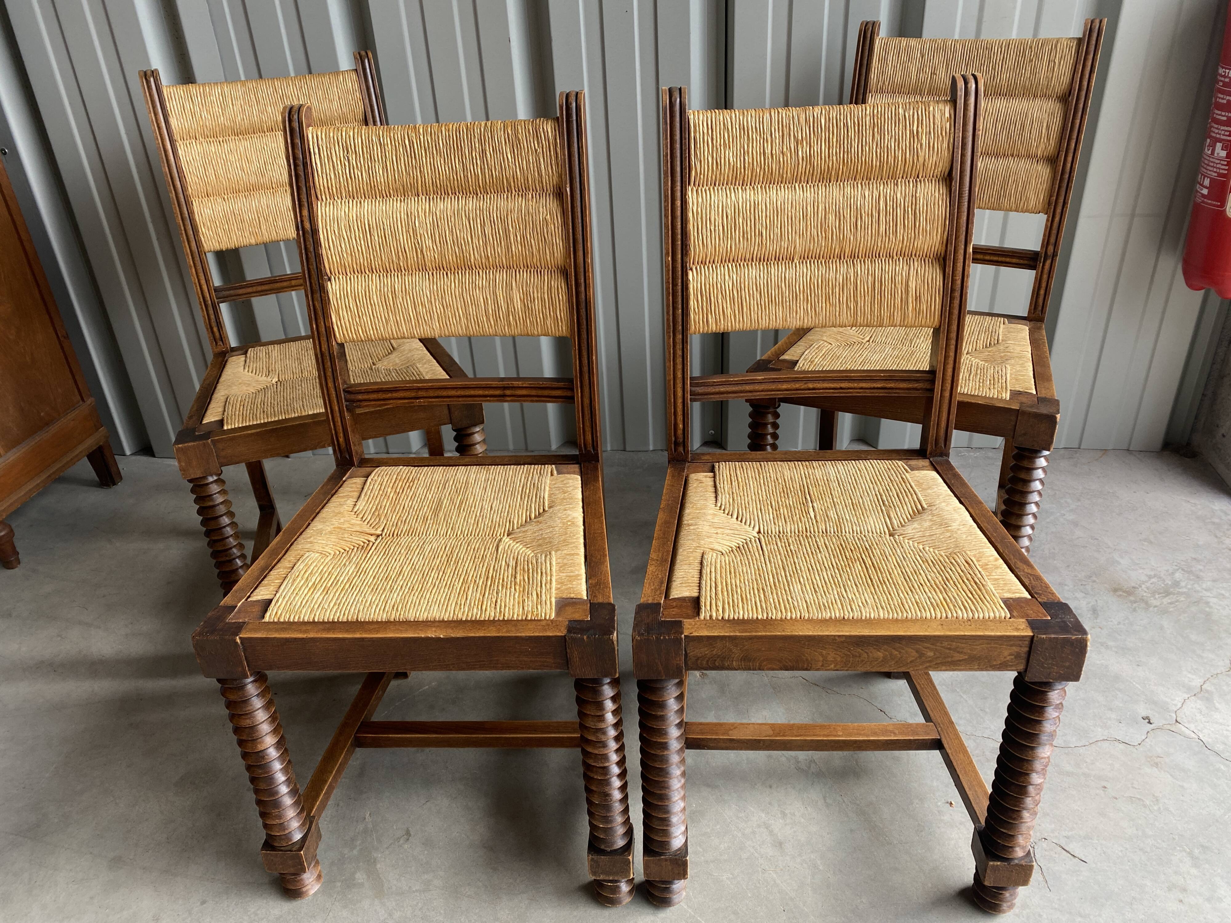 4 chaises paillées années 40