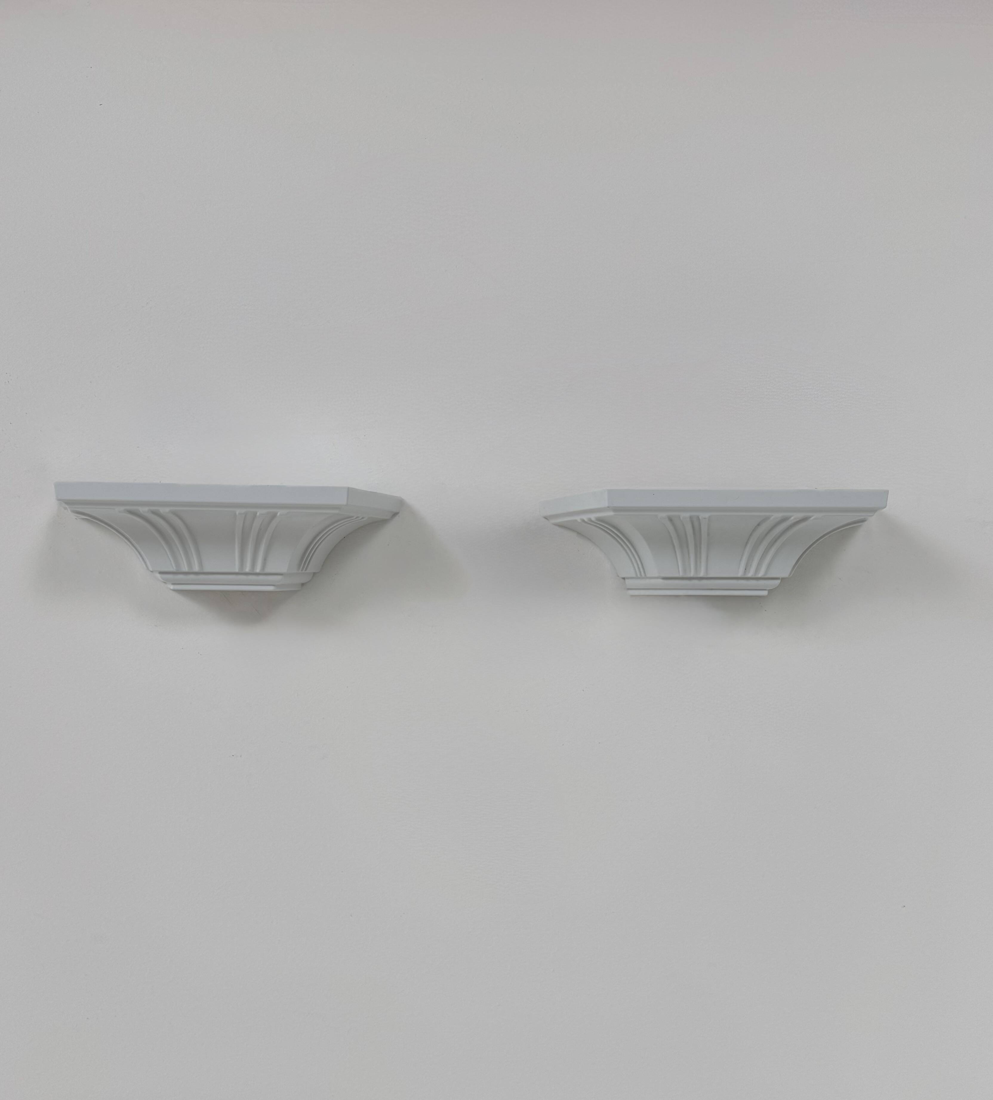 Pair of vintage wall lights, moulded pressed white matte ABS, France, 1980.
