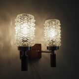 Danish Design - MCM Wall Lamp with Sconces - Pressed Glass with Teak Wood - 1960s, Denmark