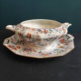 Vintage French serving sauce boat from La Tallec, Limoges, with colourful floral decoration