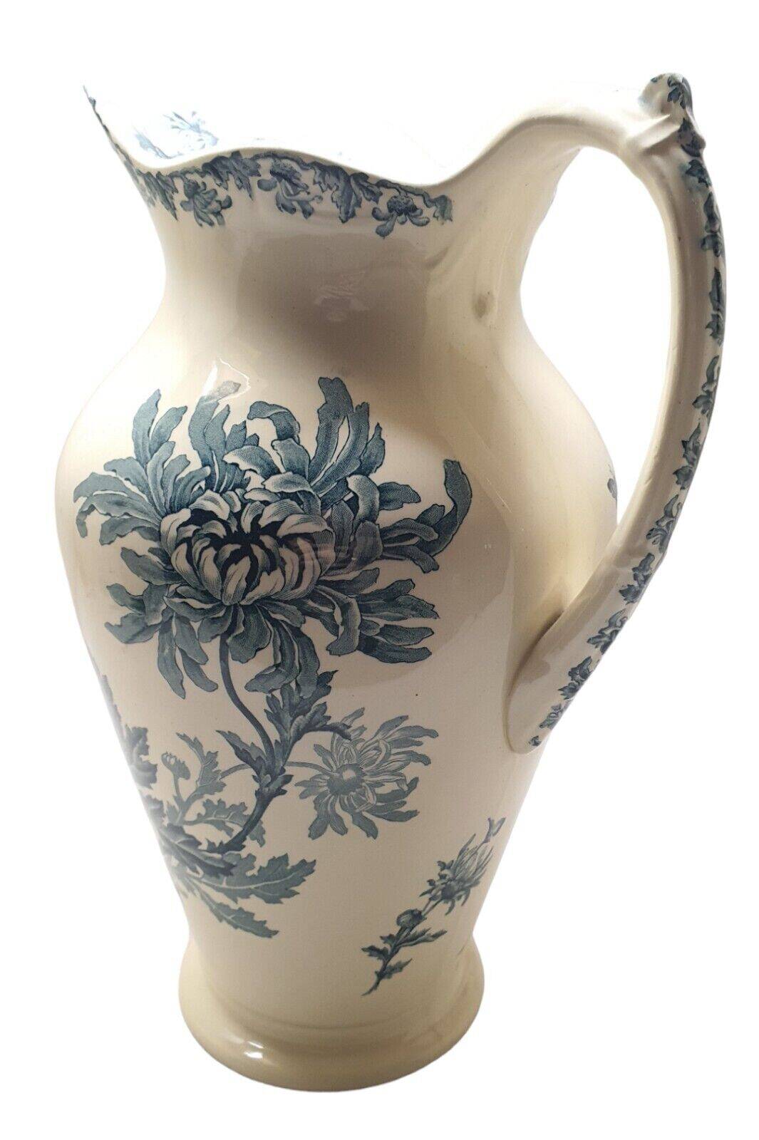 Ancien Grand Broc de Toilette Saint Amand Et Hamage St Anonyme Pivoine Vert