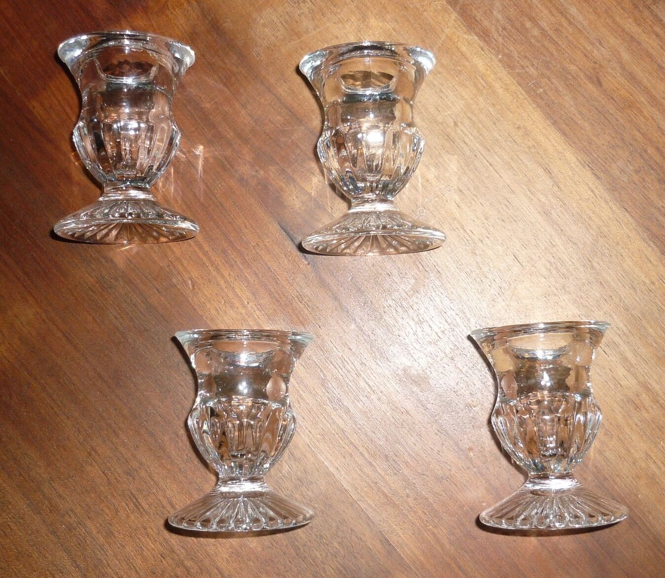 4 molded glass candle holders