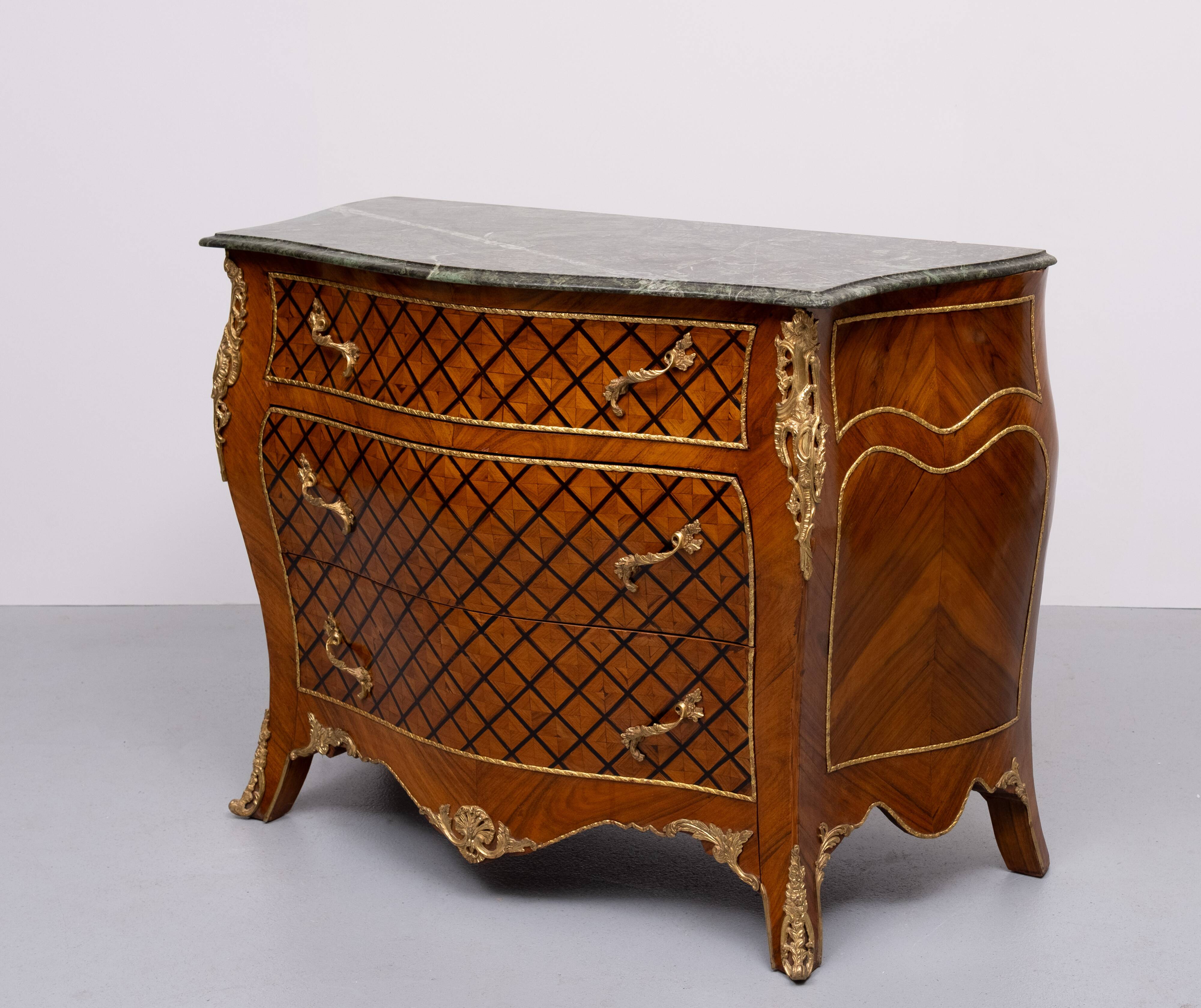 Louis XV Dutch Checkerboard Inlay Chest of Drawers, 1960s
