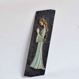 Religious slate wall plaque - hand-painted carved wood overprint - 1970