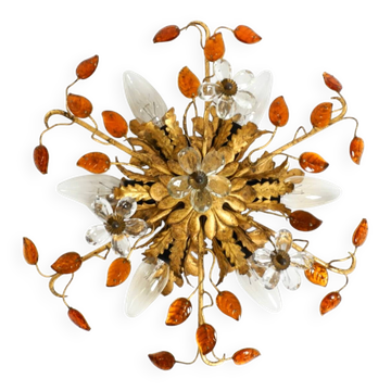 Very beautiful 1960s gold-plated ceiling or wall lamp by Banci Firenze, Ita