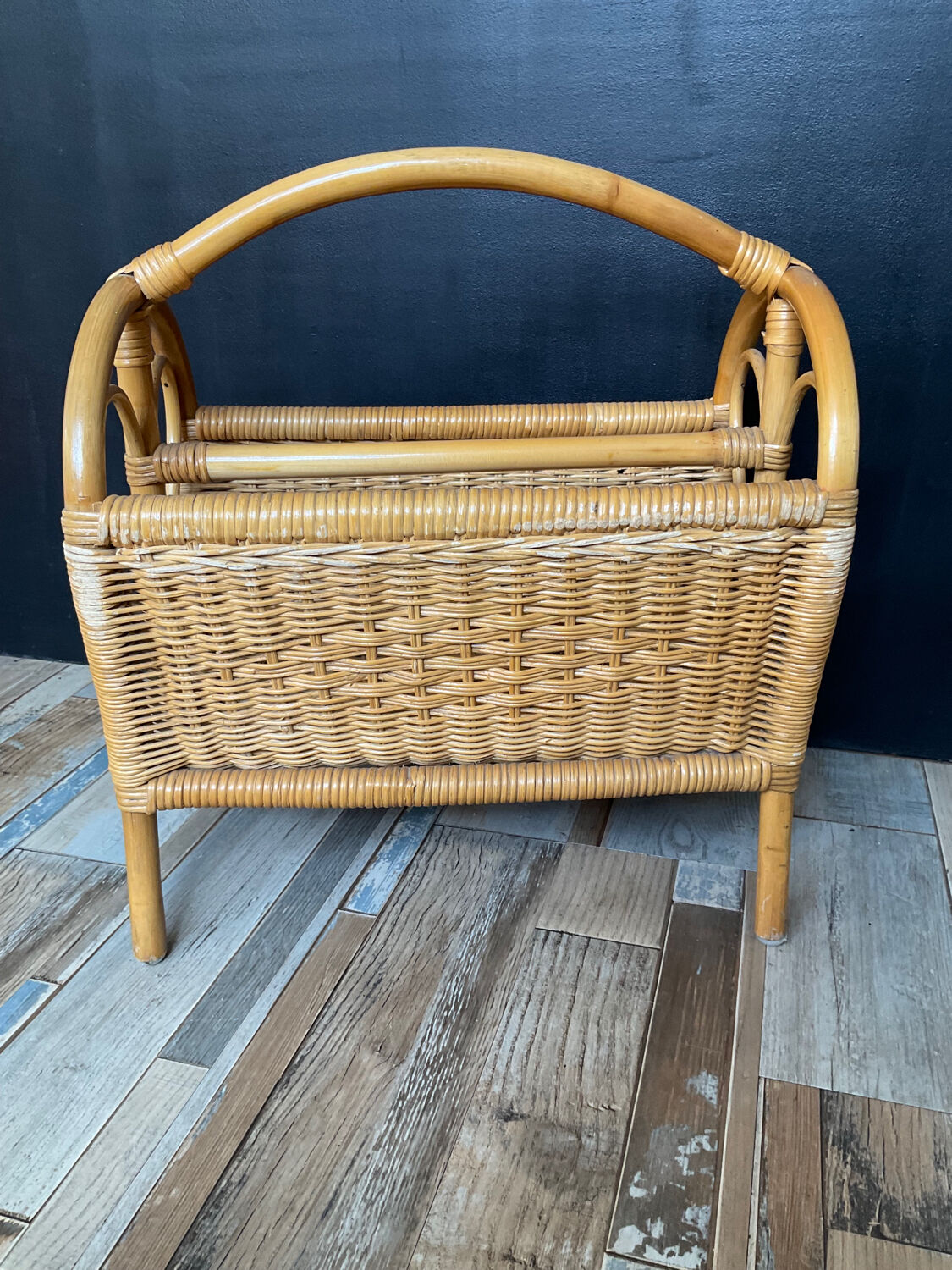 Vintage rattan magazine holder