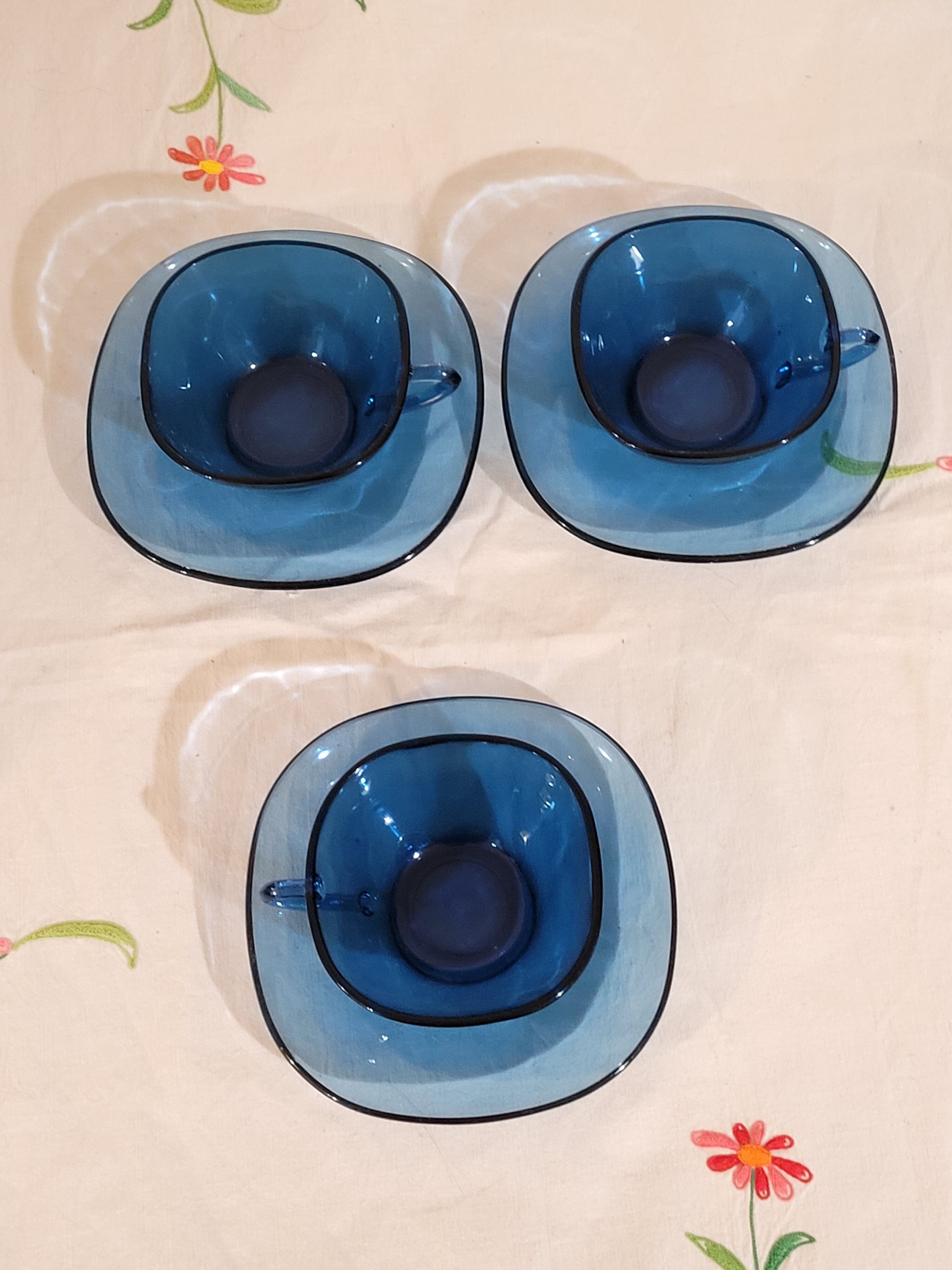 3 cups Vereco blue glass - vintage