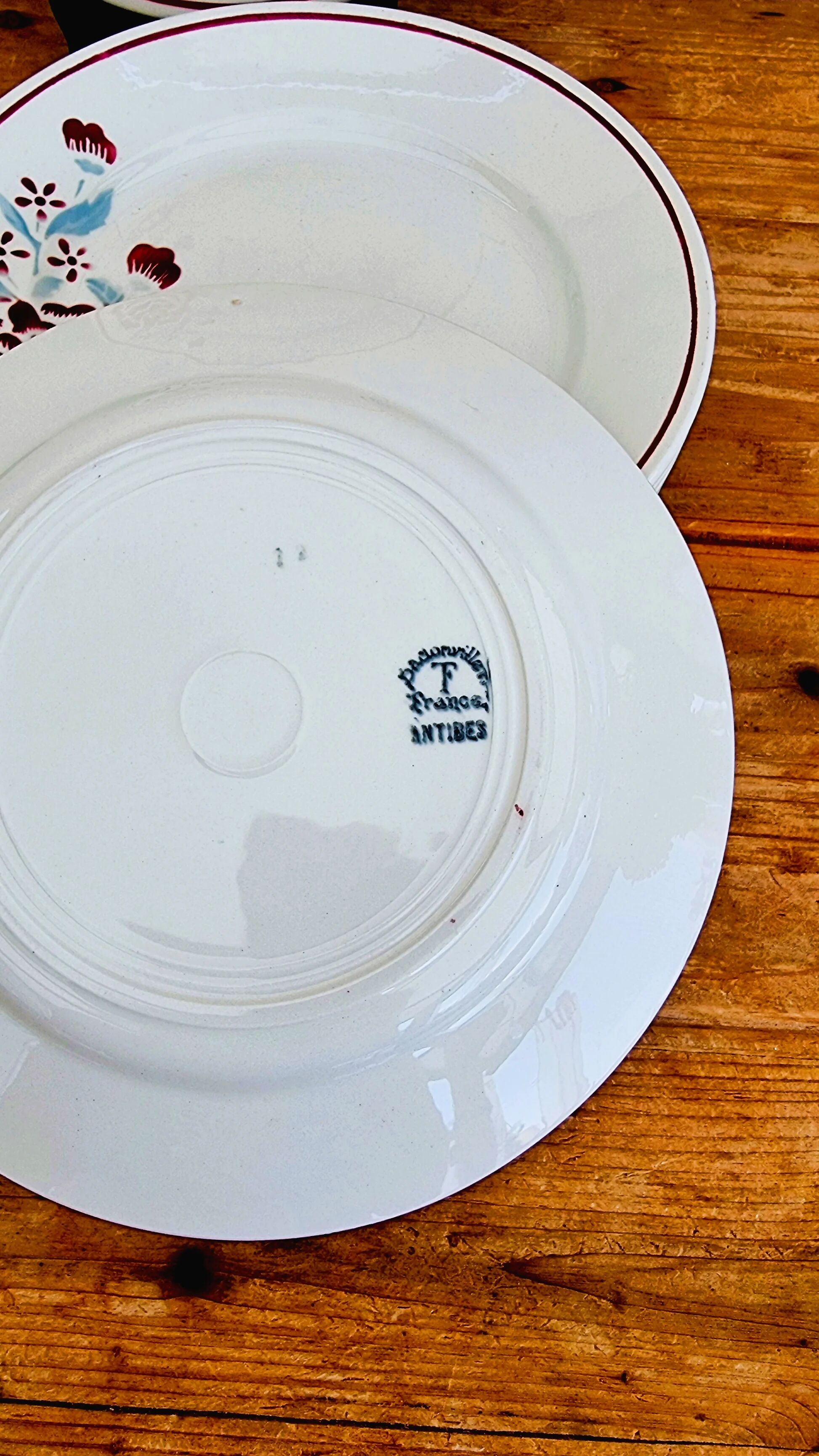 Set of 7 Badonviller Antibes plates with vintage floral decoration.