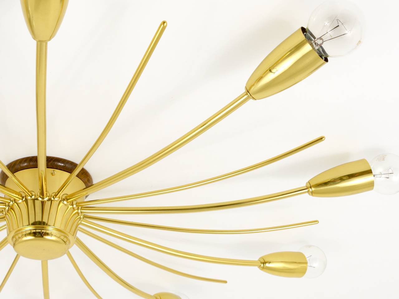 Large brass spider chandelier sun J.T. Kalmar Sonne, flush mount, Austria, 1950s