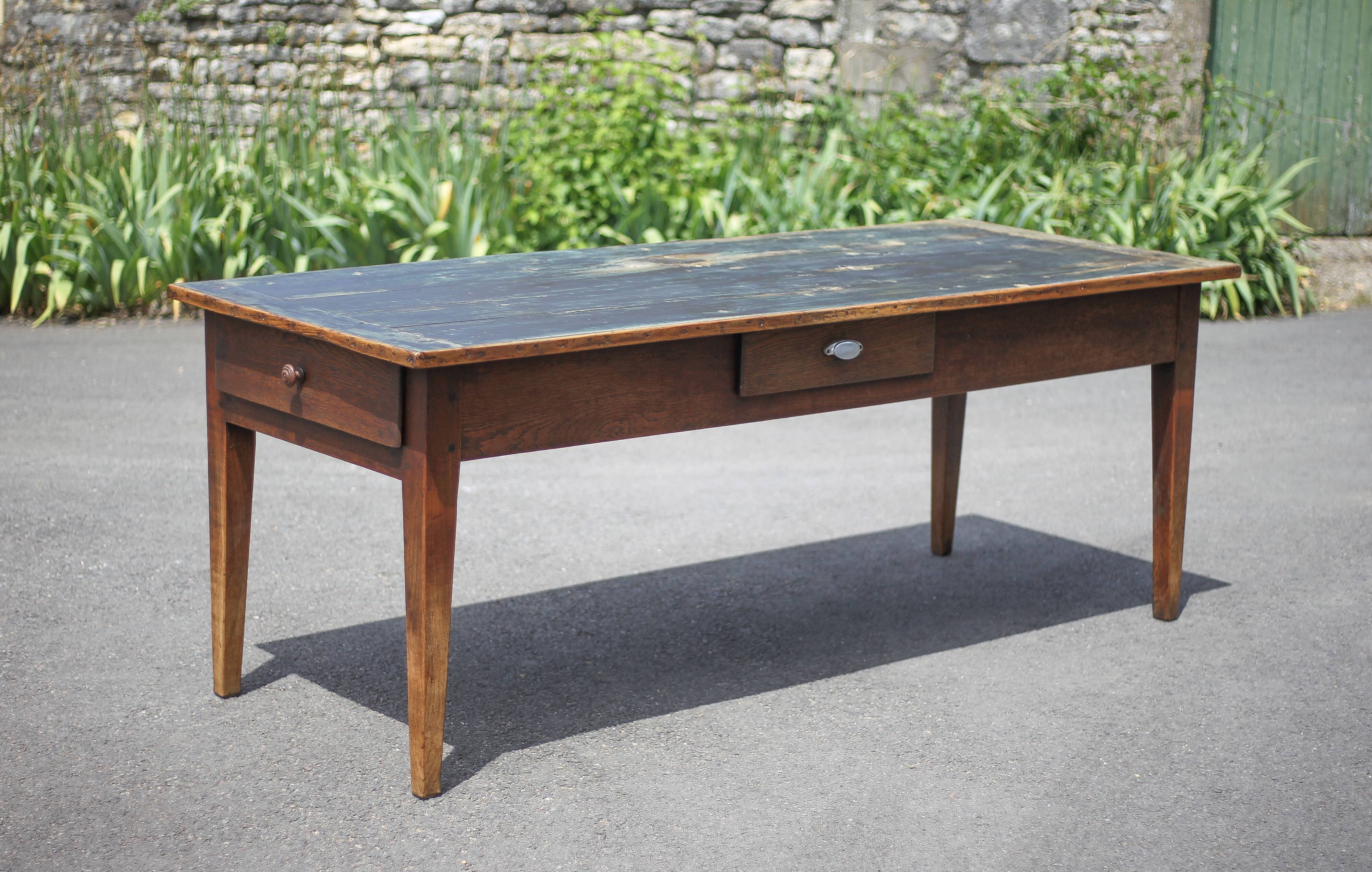 Farmhouse table and its 2 benches, living room table, wooden table with pair of wooden benches