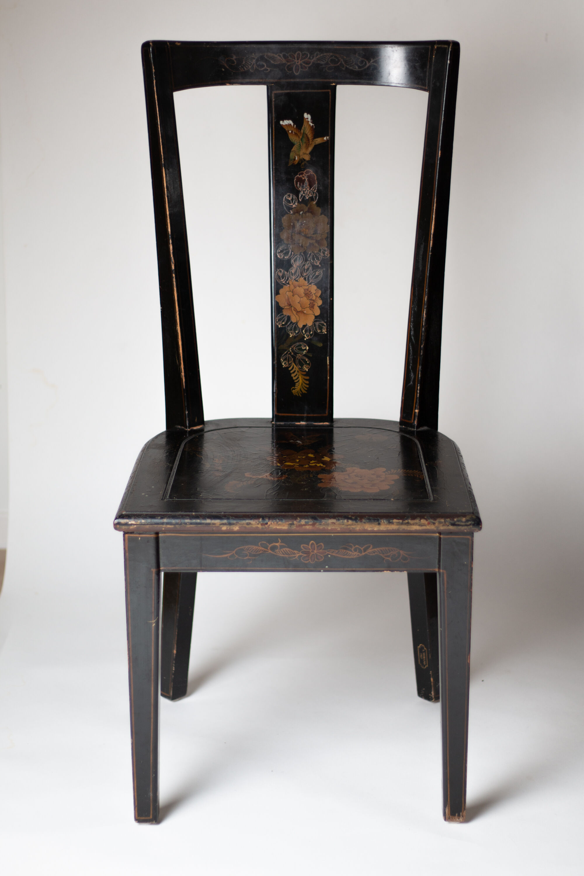 Black lacquered chair decorated with traditional chinese motifs - sign a. monard 1907