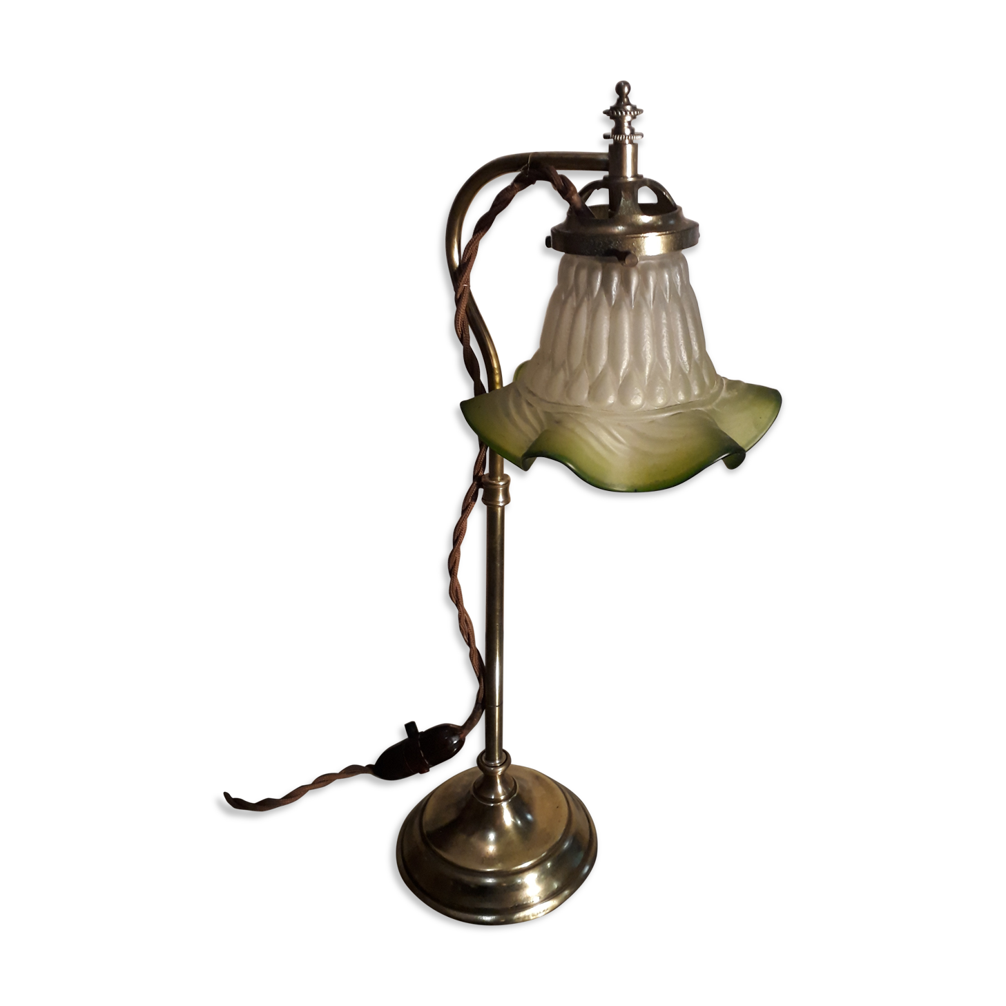 Reglable brass art deco style brass and green tulip cast glass 1920, h55xl17