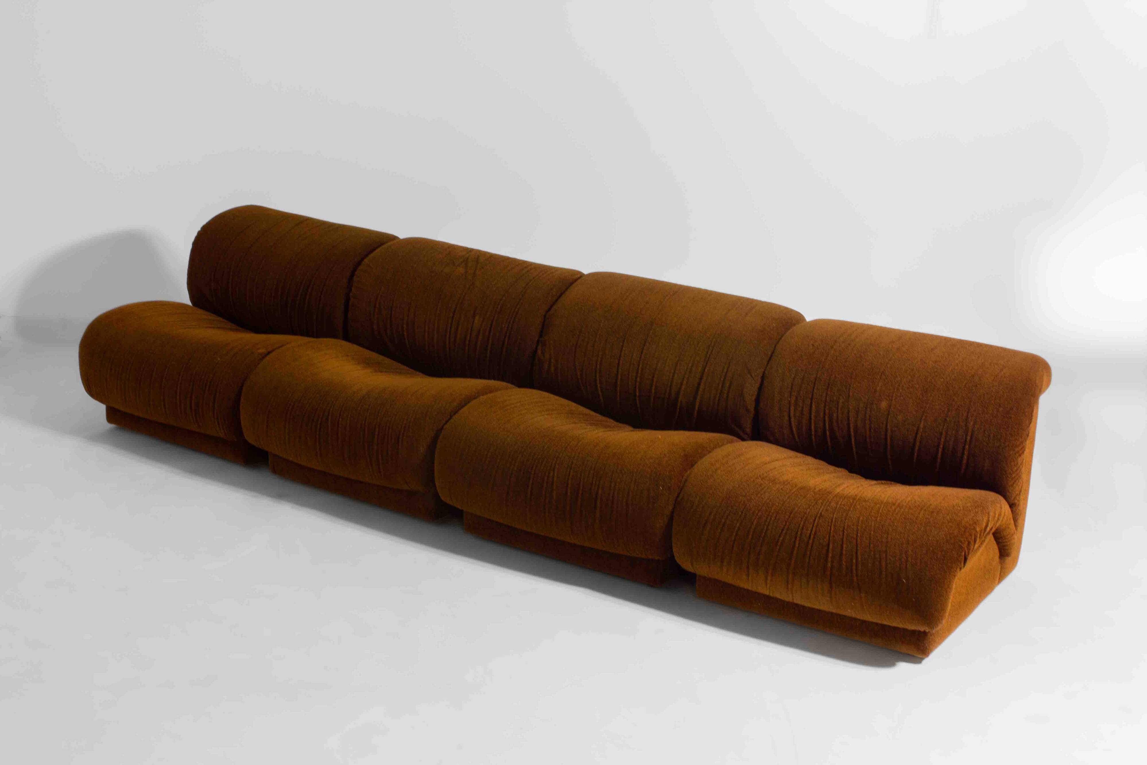 Modular sofa in rust brown velvet by Doimo, 1970s