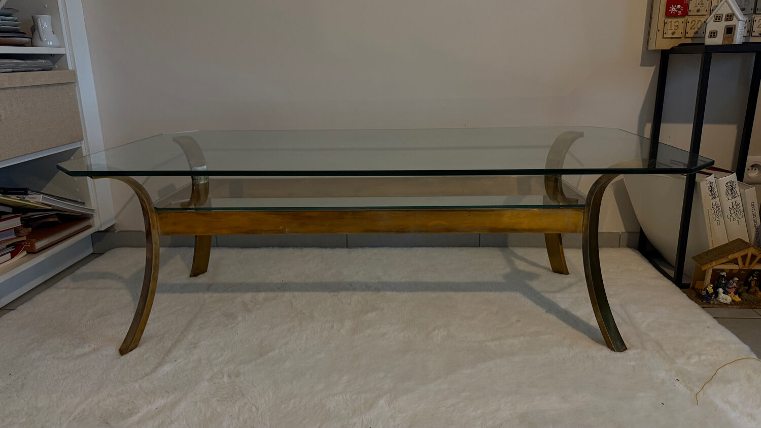 Gilt brass console table with glass top by Jacques Quinet