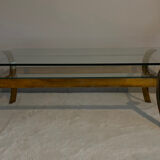 Gilt brass console table with glass top by Jacques Quinet