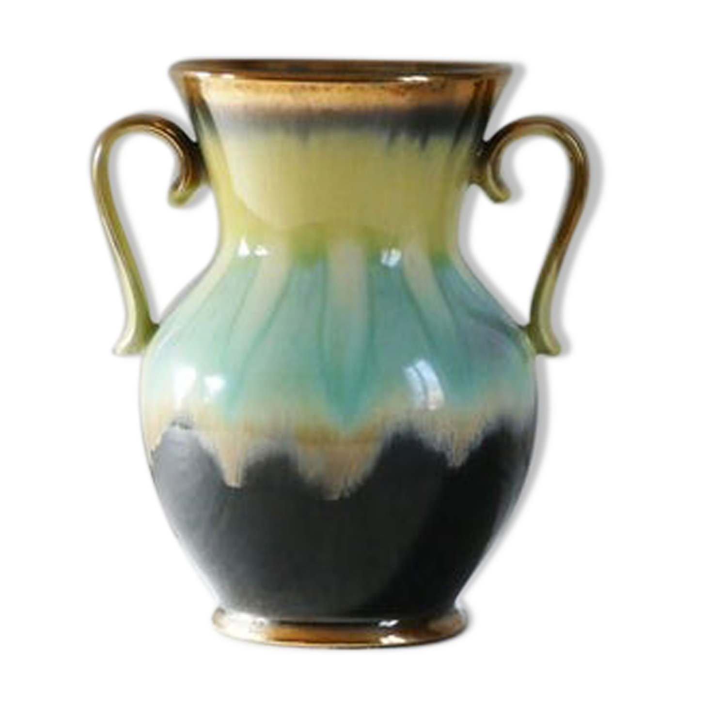 Vintage decorative amphore vase in gold glazed ceramic made in Germany