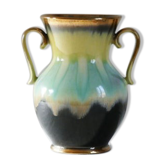 Vase amphore vintage décoratif en céramique vernissé doré fabriqué en Allemagne