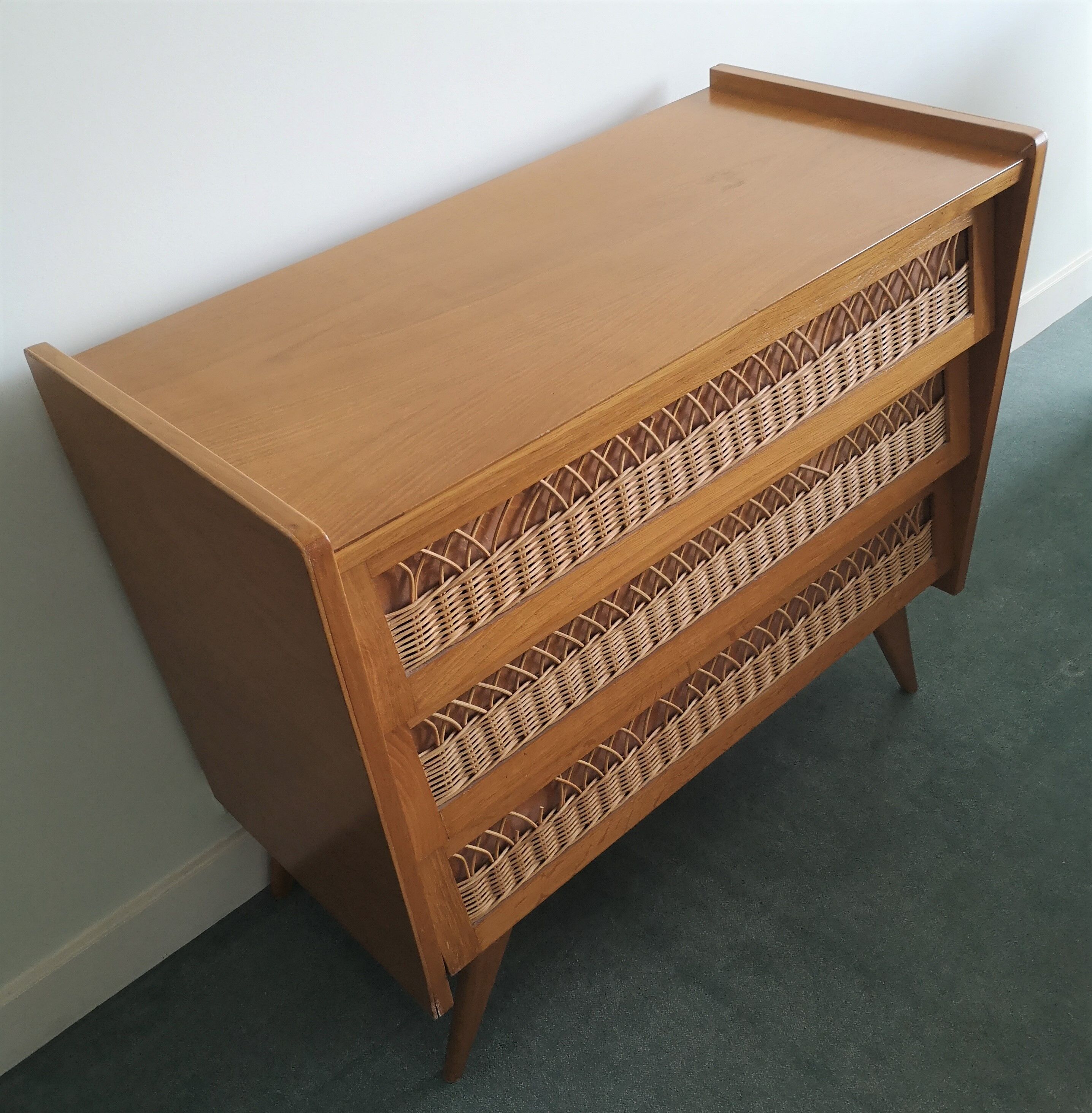 Vintage commodity wood and rotin 1950s