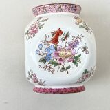 Ancien vase boule forme libre faïence de Longwy XIXe céramique fleurs