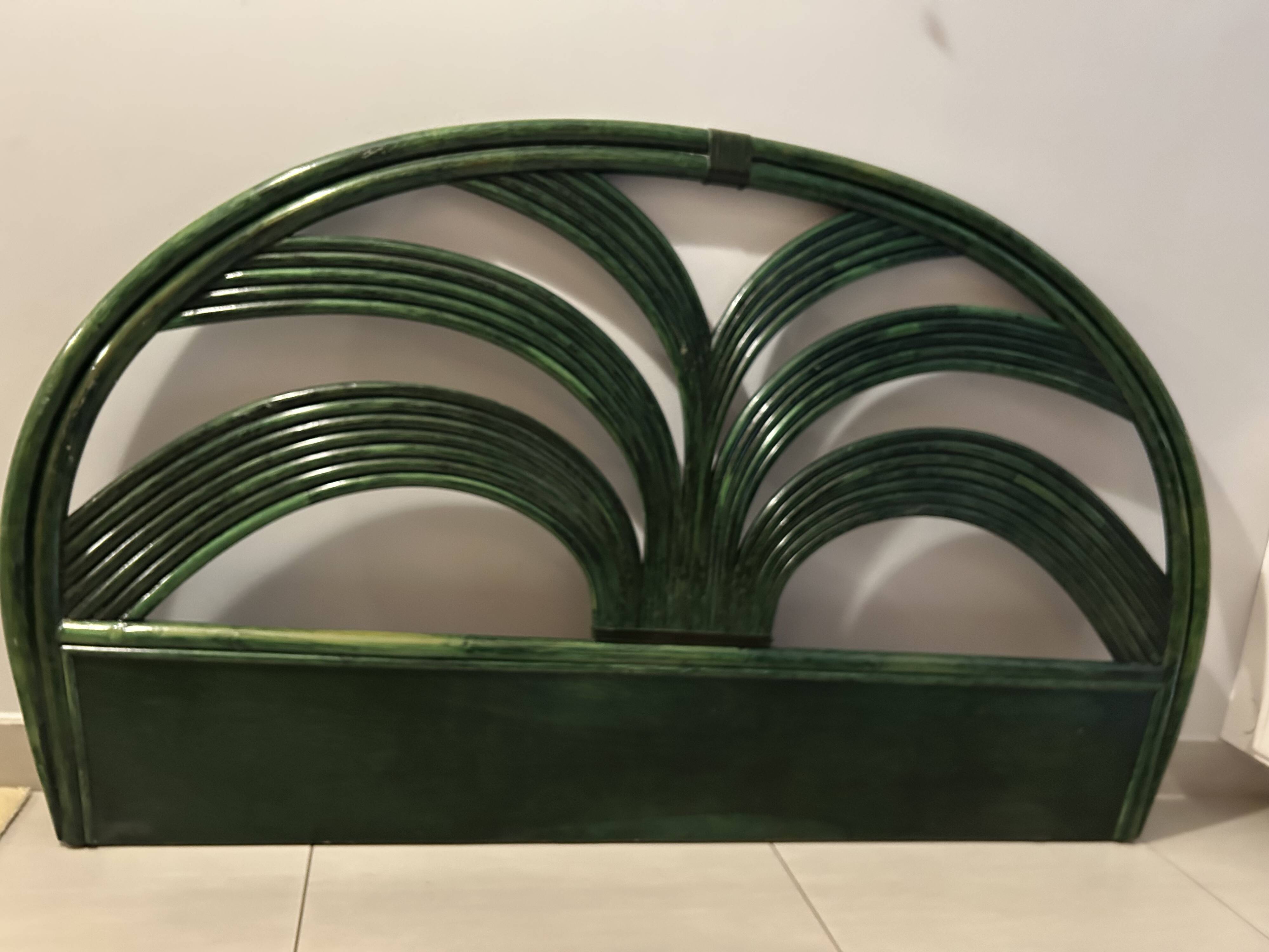 Headboard + 2 rattan bedside tables Maugrion / Roche Bobois 1980s
