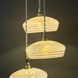 Vintage triple suspension lampshade in Clichy glass, white and red.