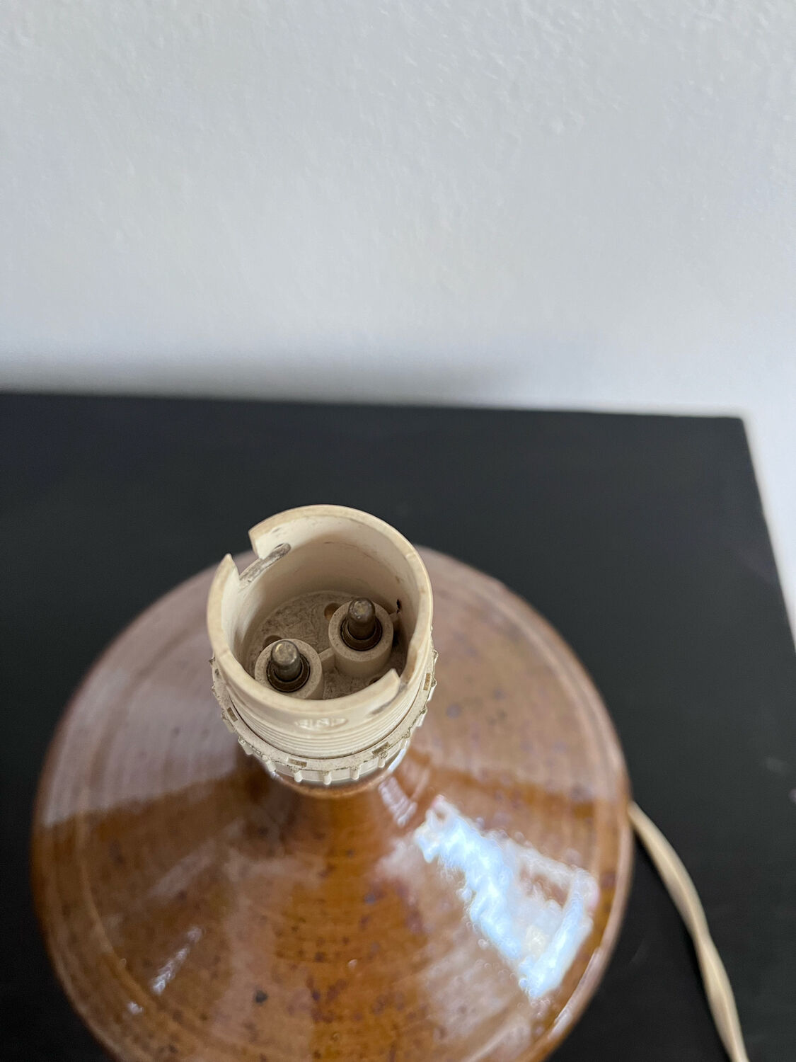 Vintage stoneware lamp and wool lampshade