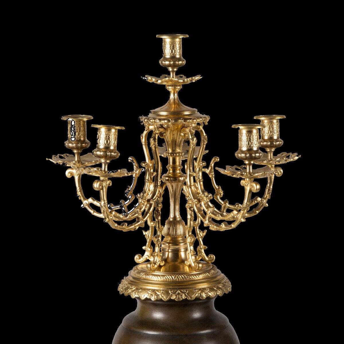 Pair of Japanese Candelabra - Meiji Base with Shakudo Decoration