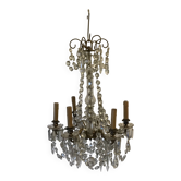 Lustre en bronze et pampilles à 6 bras de lumière
