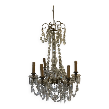 Bronze chandelier with 6 light arms and pendants