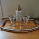 Large Art Deco tray in wood and chrome-plated metal