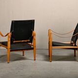 Kaare Klint Safari Chair in Black Leather and Ash for Rud Rasmussen, Denmark