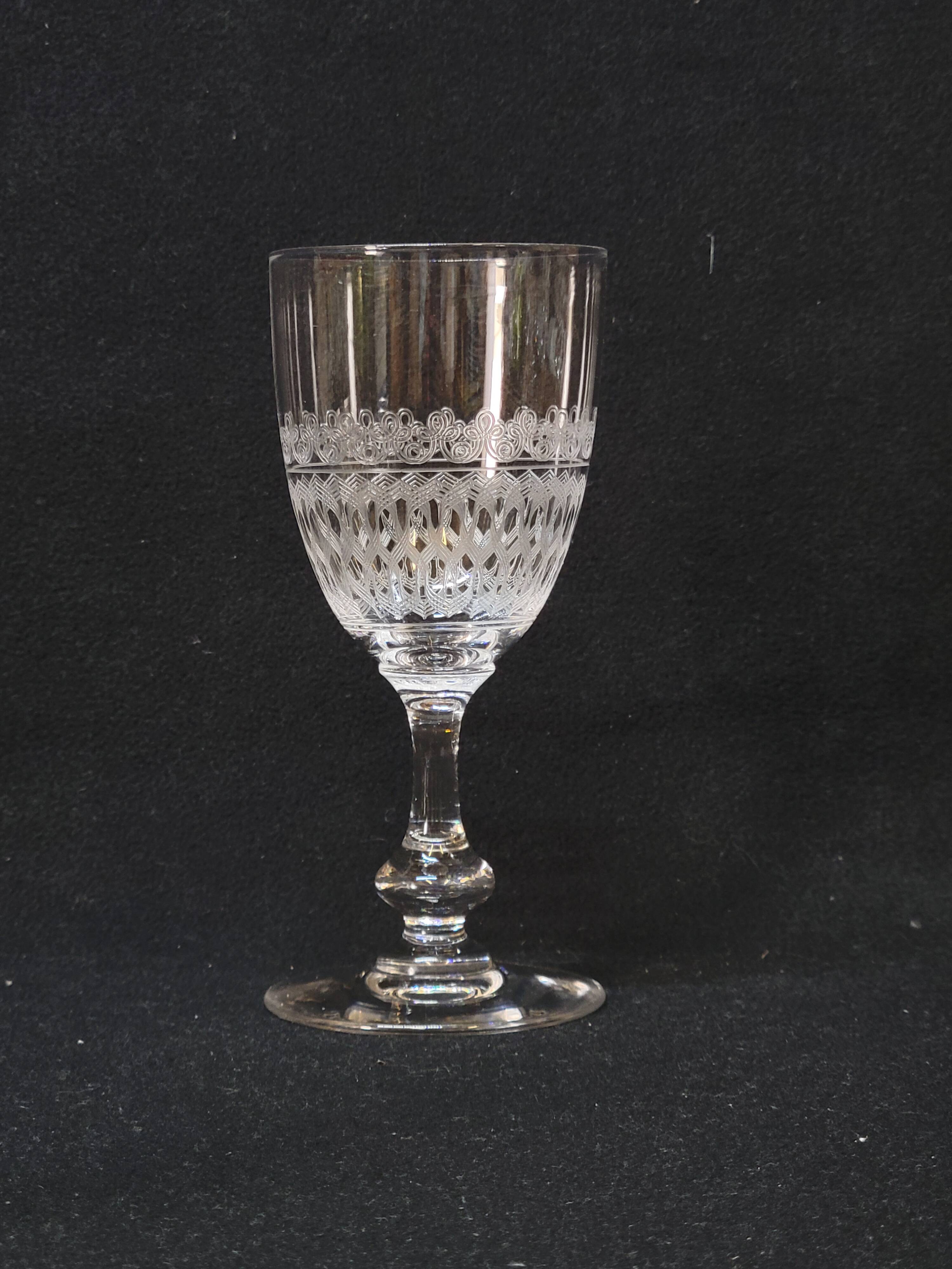 6 Antique Baccarat Crystal Engraved Wine/Port Glasses