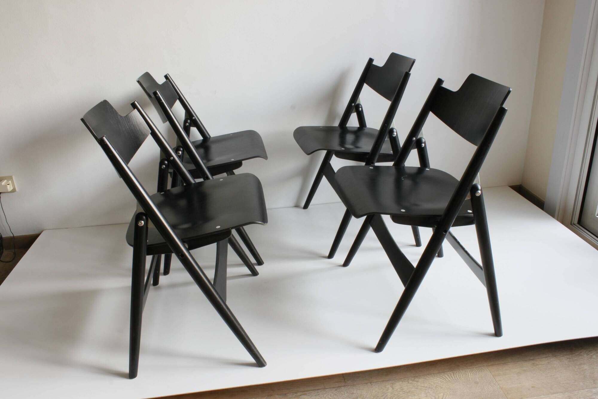 Wooden folding chairs SE18 by Egon Eiermann for Wilde & Spieth, Germany 1952.