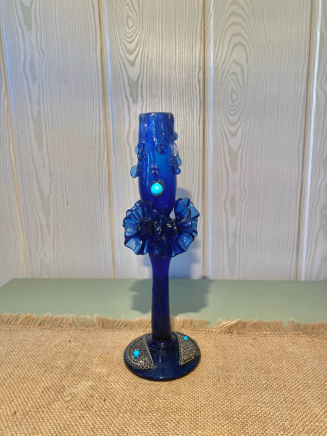 Handcrafted blown glass candle holder