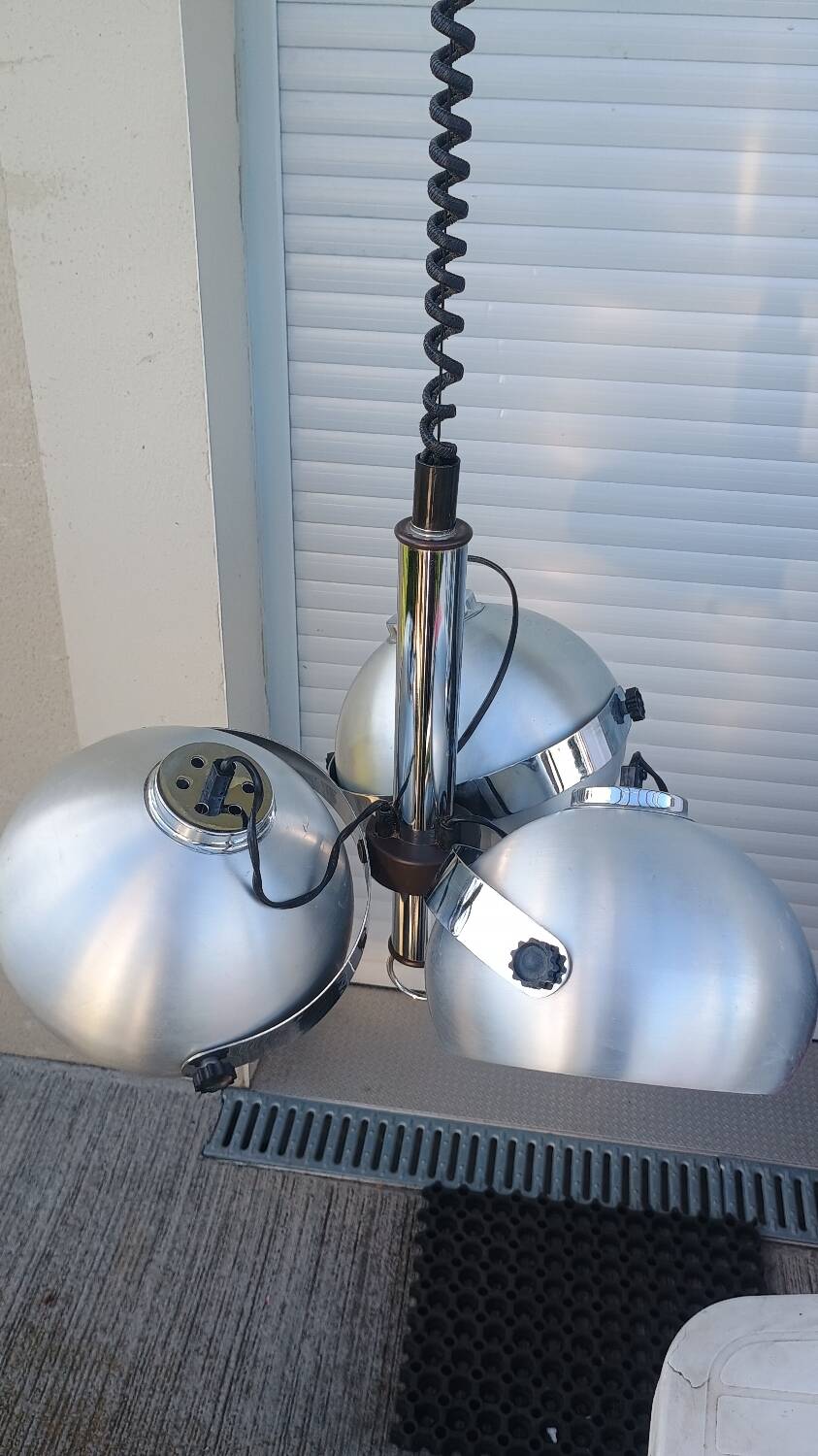 Suspension Lustre Space Age 1970 Eyeball Massive Art Belgium brushed aluminium