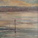 Oil on hardboard beachfront with fishermen on foot 1958 by RP