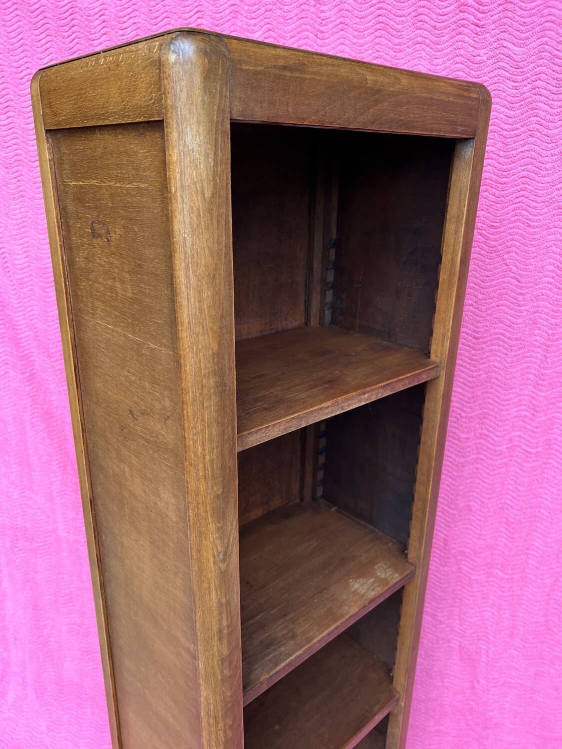 High wooden shelf with compass base vintage 1950