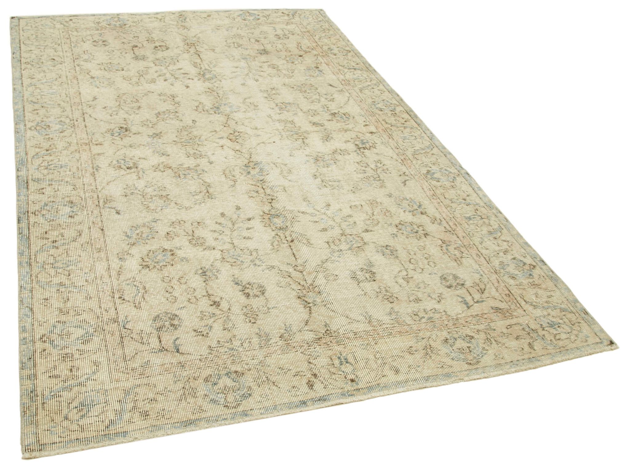 Hand-knotted distressed turkish beige carpet 156 cm x 246 cm
