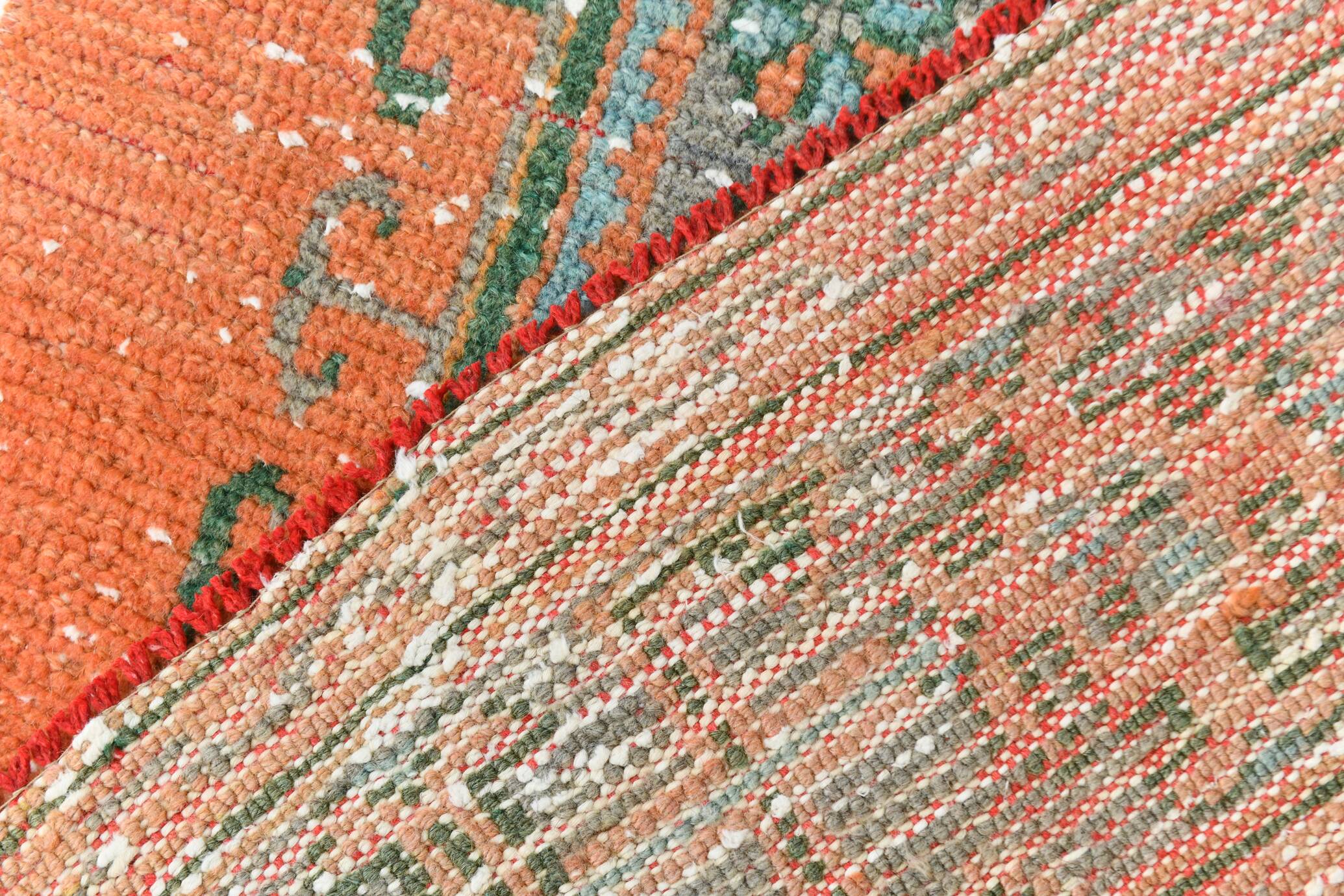 Tapis de couloir vintage antique orange corail, 74 x 334 cm