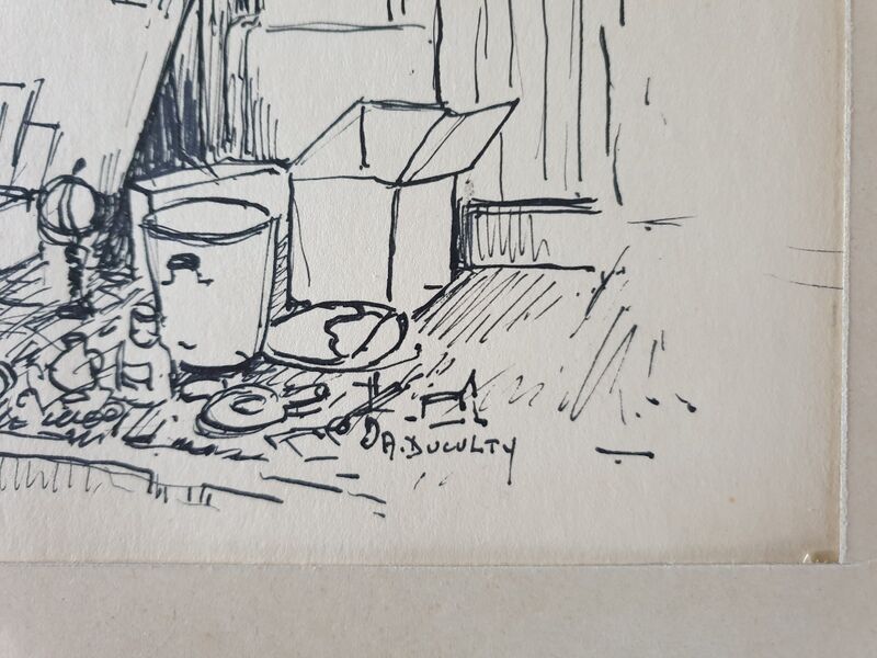 André Duculty (1912-1990) India ink on paper "The unpacking of the second-hand dealer" Signed below