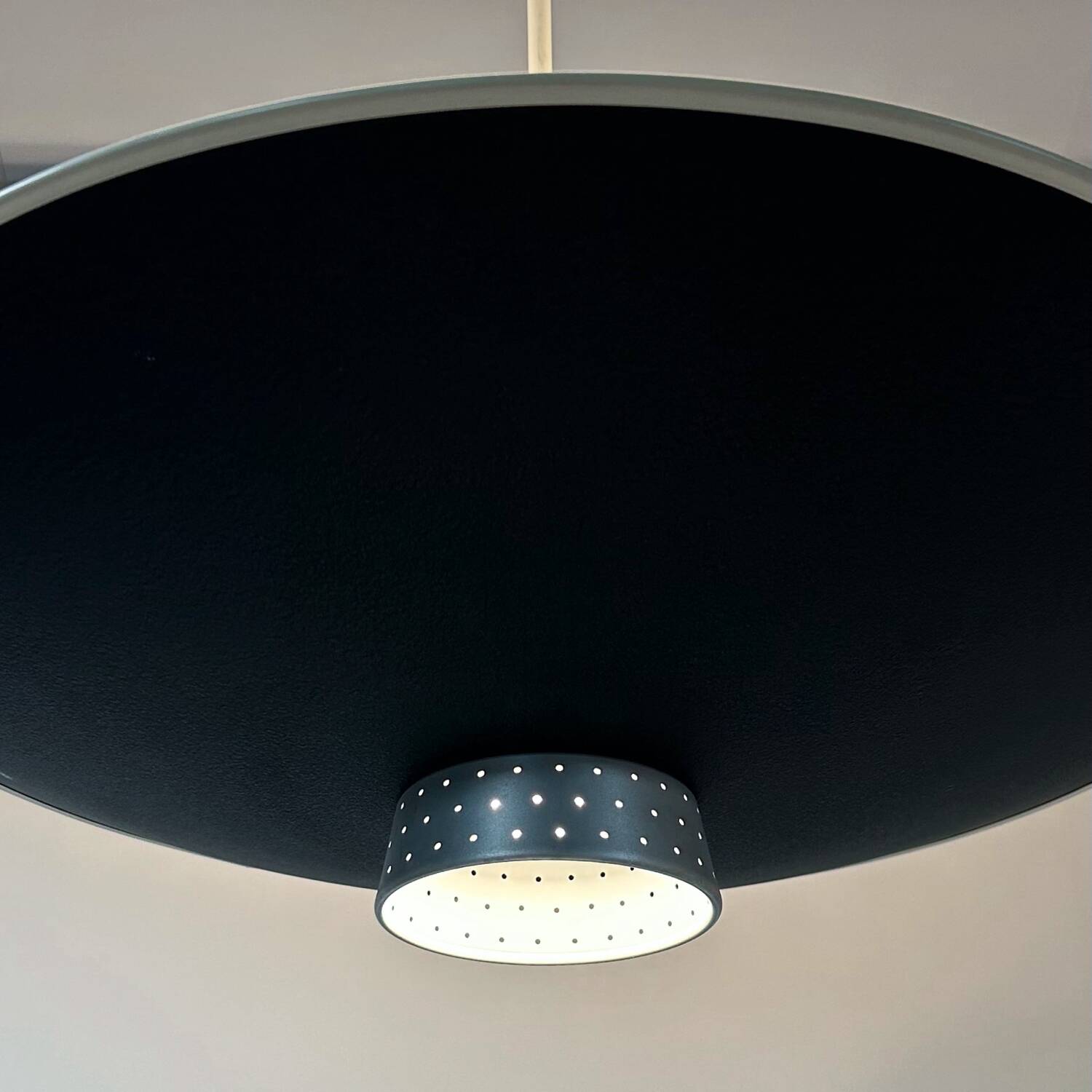 BLACK METAL PENDANT LAMP WITH DIFFUSER BY LOUIS KALFF FOR PHILIPS, 1950S