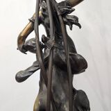 Bronze lamp signed Auguste Moreau – Woman with a shell