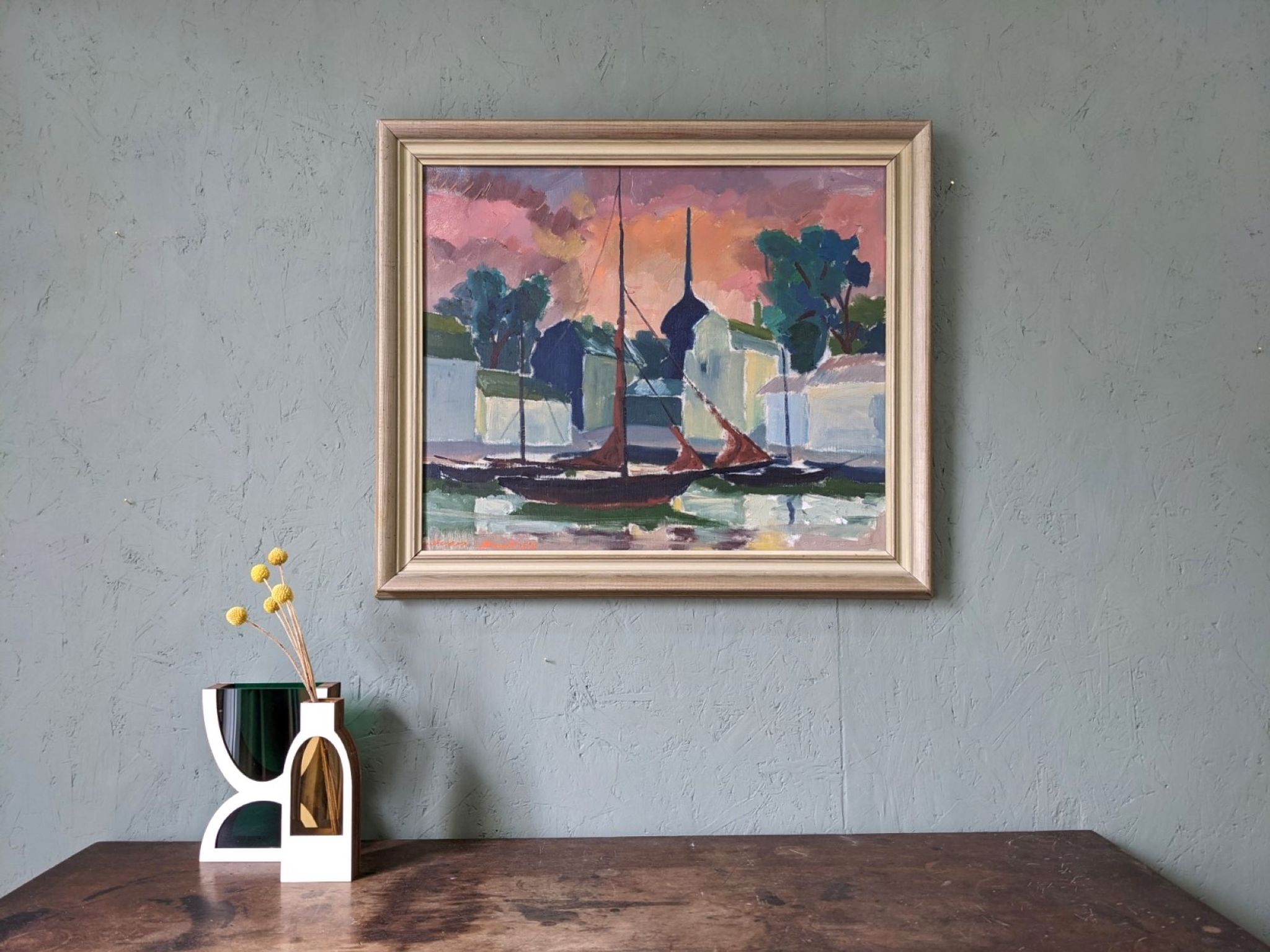1954 swedish vintage coastal oil painting