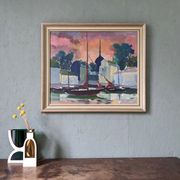 1954 swedish vintage coastal oil painting