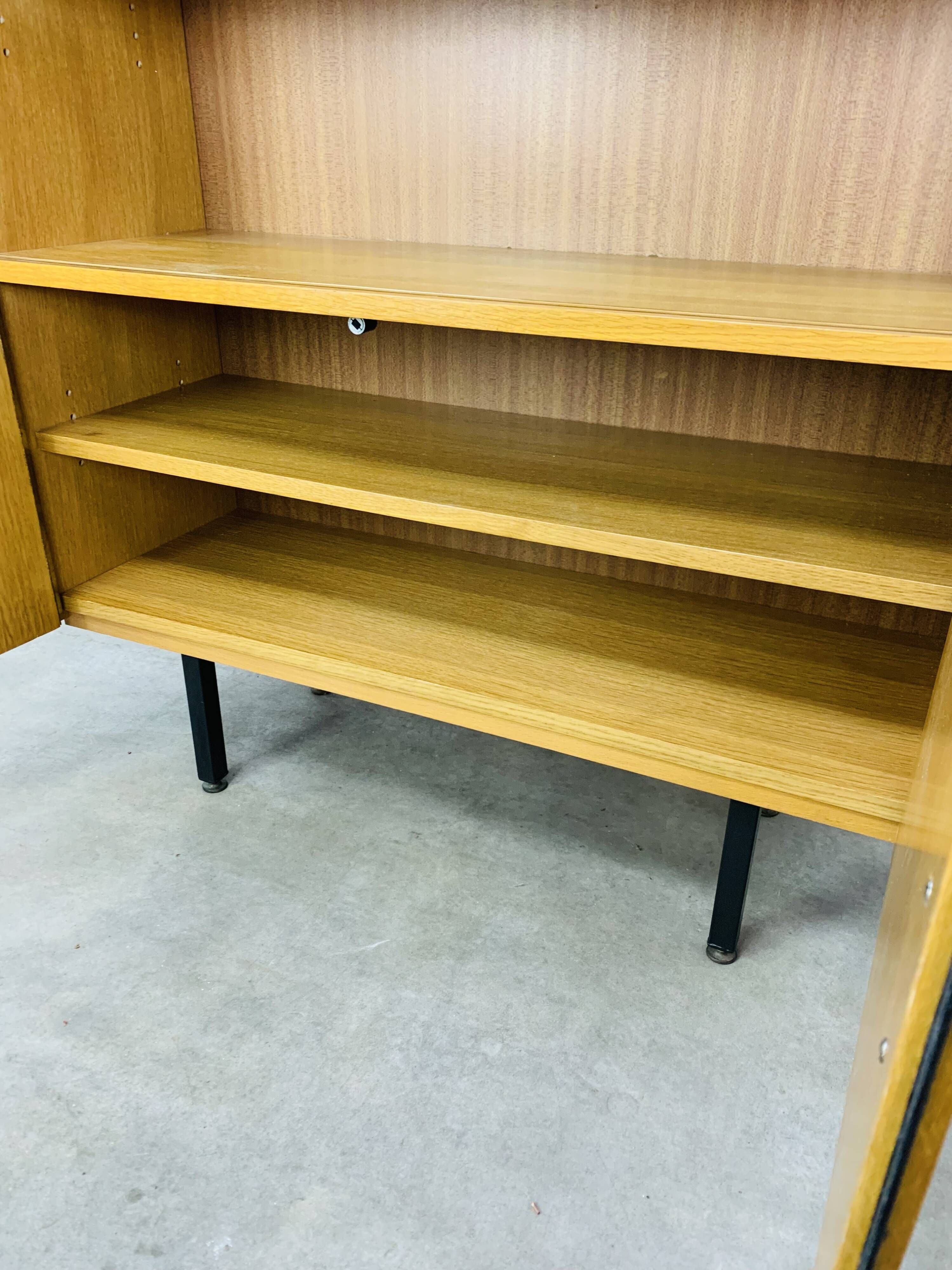 1950s modernist bookshelf, light oak, vintage